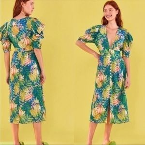 Farm Rio Star Fruits Print Cotton Blend MIDI Dress - Size XL